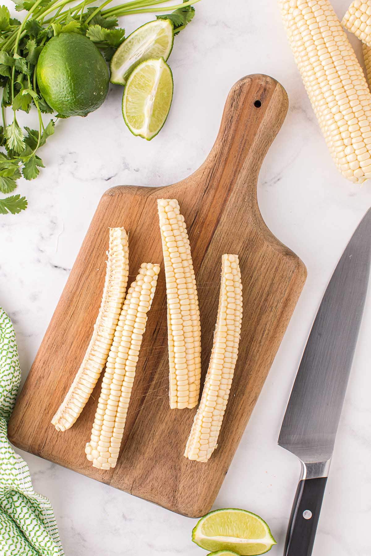 cut corn in chopping board