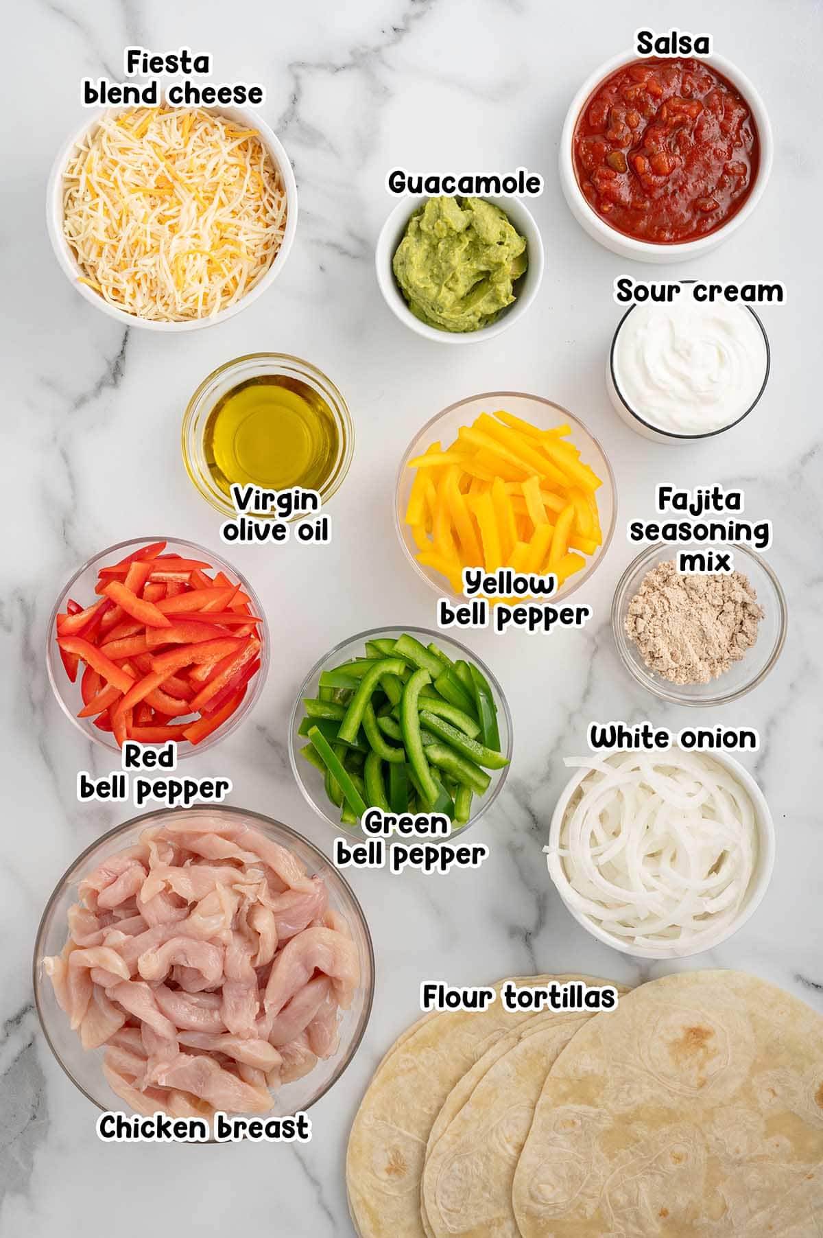 Fajita quesadilla ingredients.