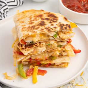 fajita quesadilla served on a plate.