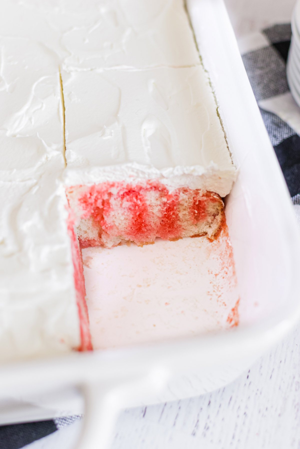 jello poke cake in baking dish