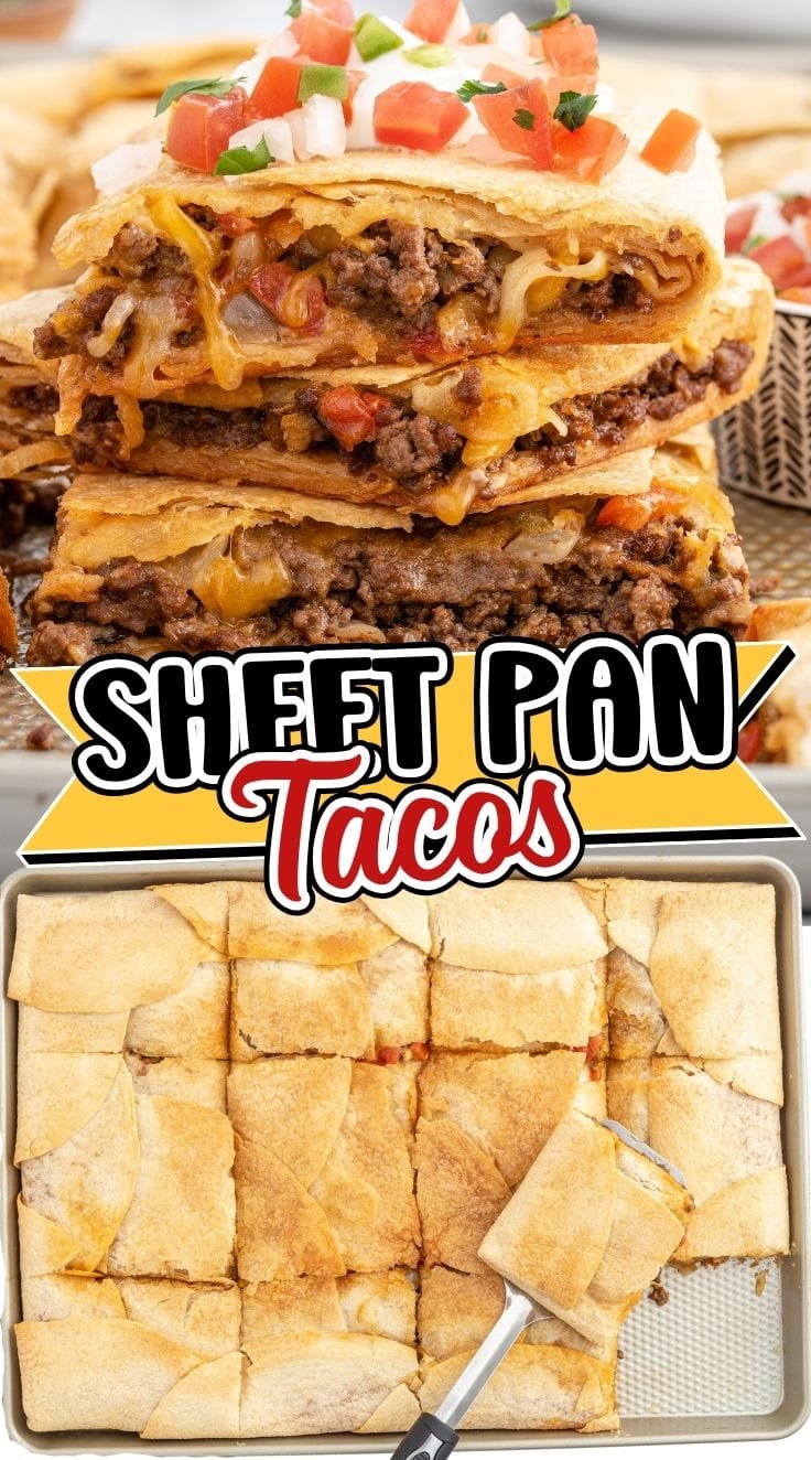 Sheet pan tacos stacked on top of each other