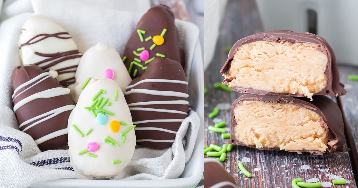 Mother fills chocolate egg with peanut butter in Reese's Easter campaign