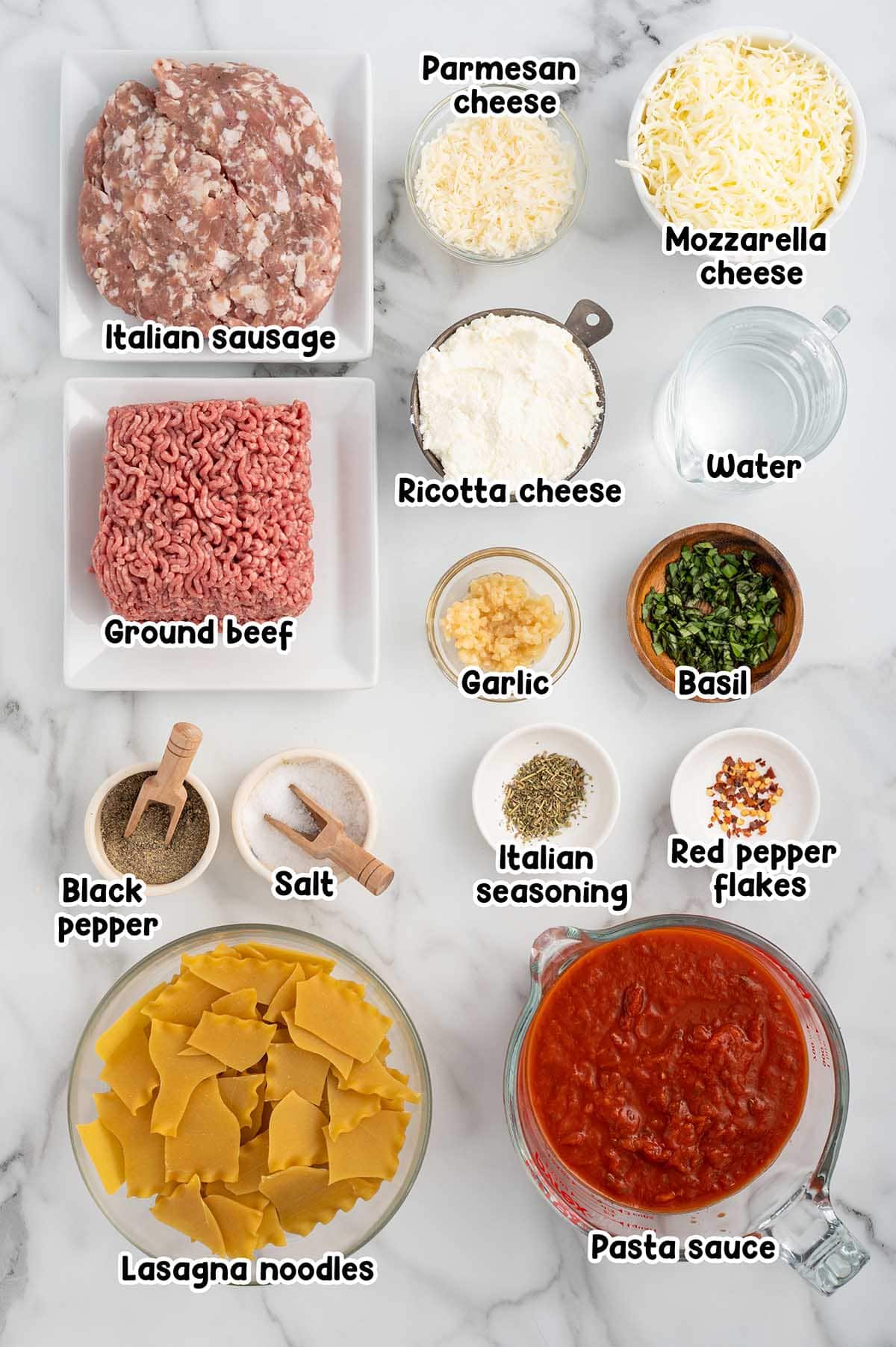 Skillet Lasagna ingredients.