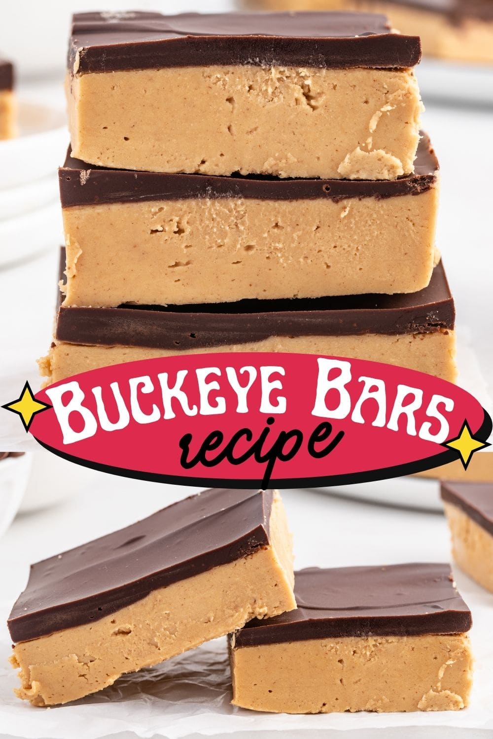 3 pieces of Buckeye Bars in a stack