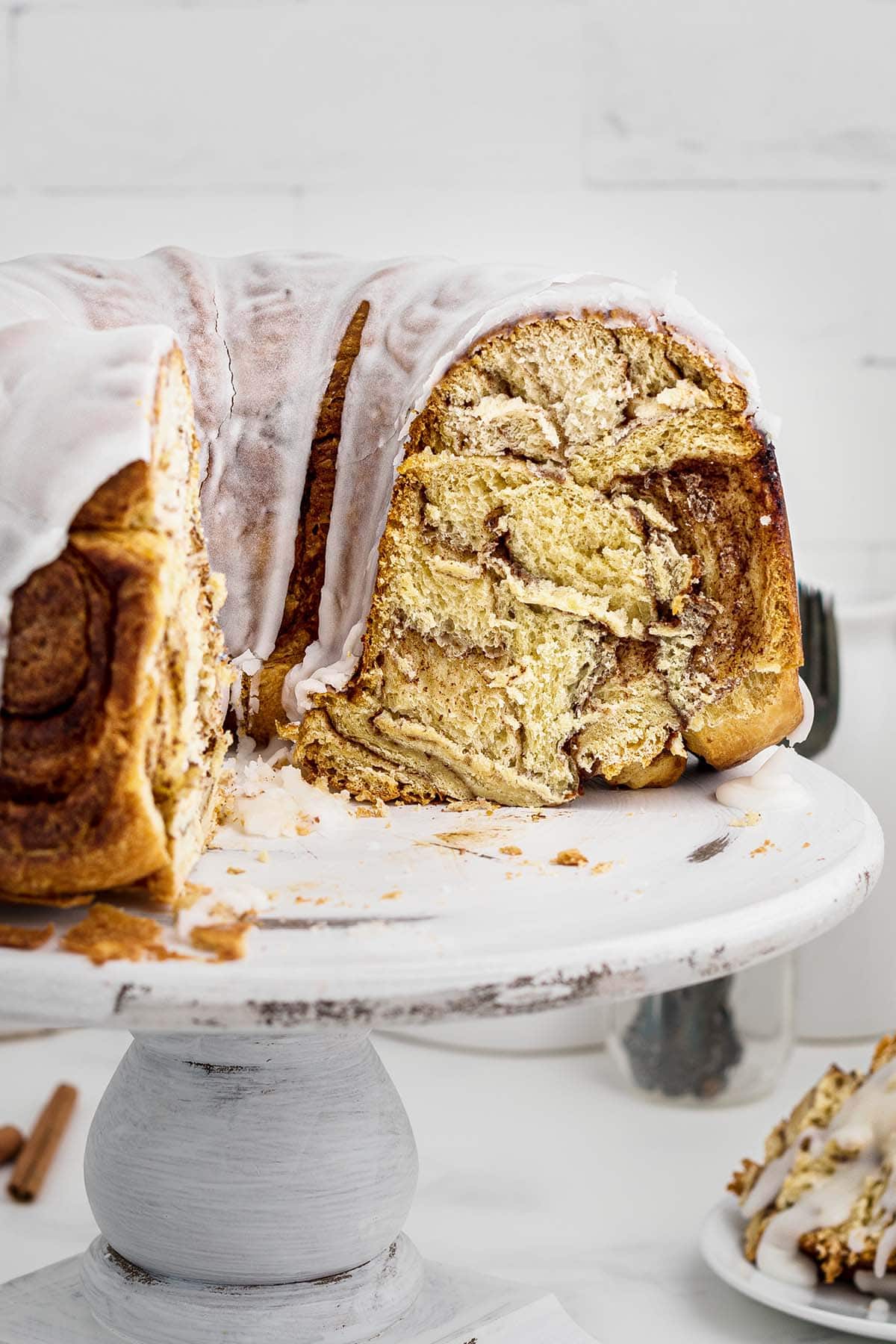 showing the inside of Cinnamon Roll Bundt Cake