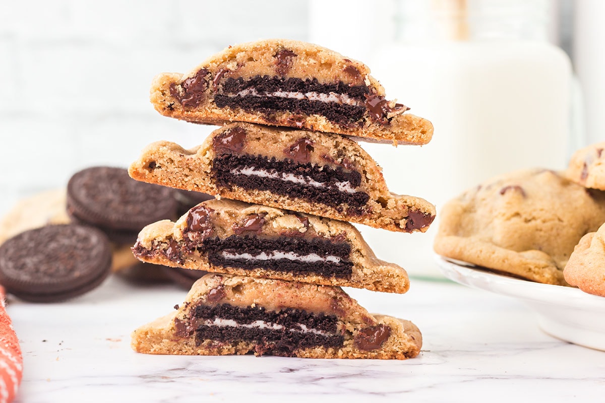 a stack of oreo stuffed cookies