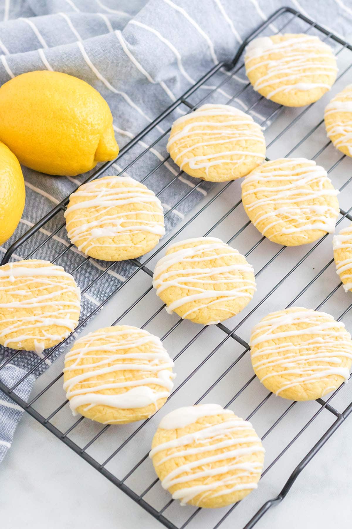 lemon cake mix cookies on drying rack