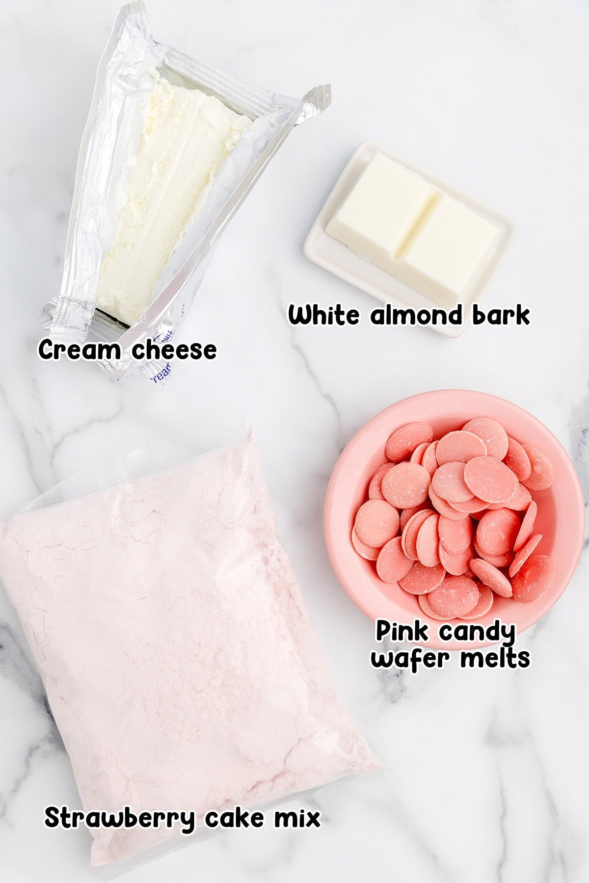 Strawberry Cheesecake Bites ingredients.