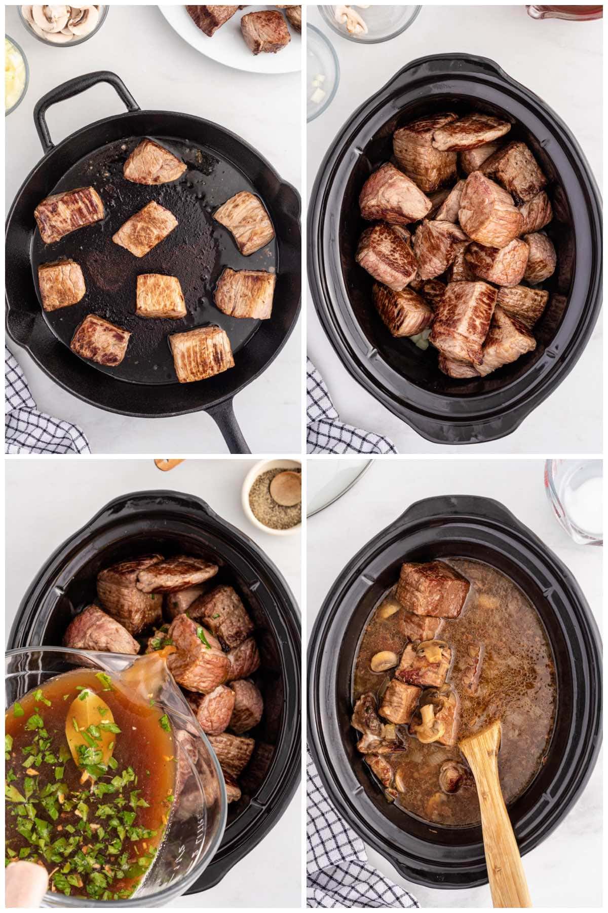 slow cooker beef tips process