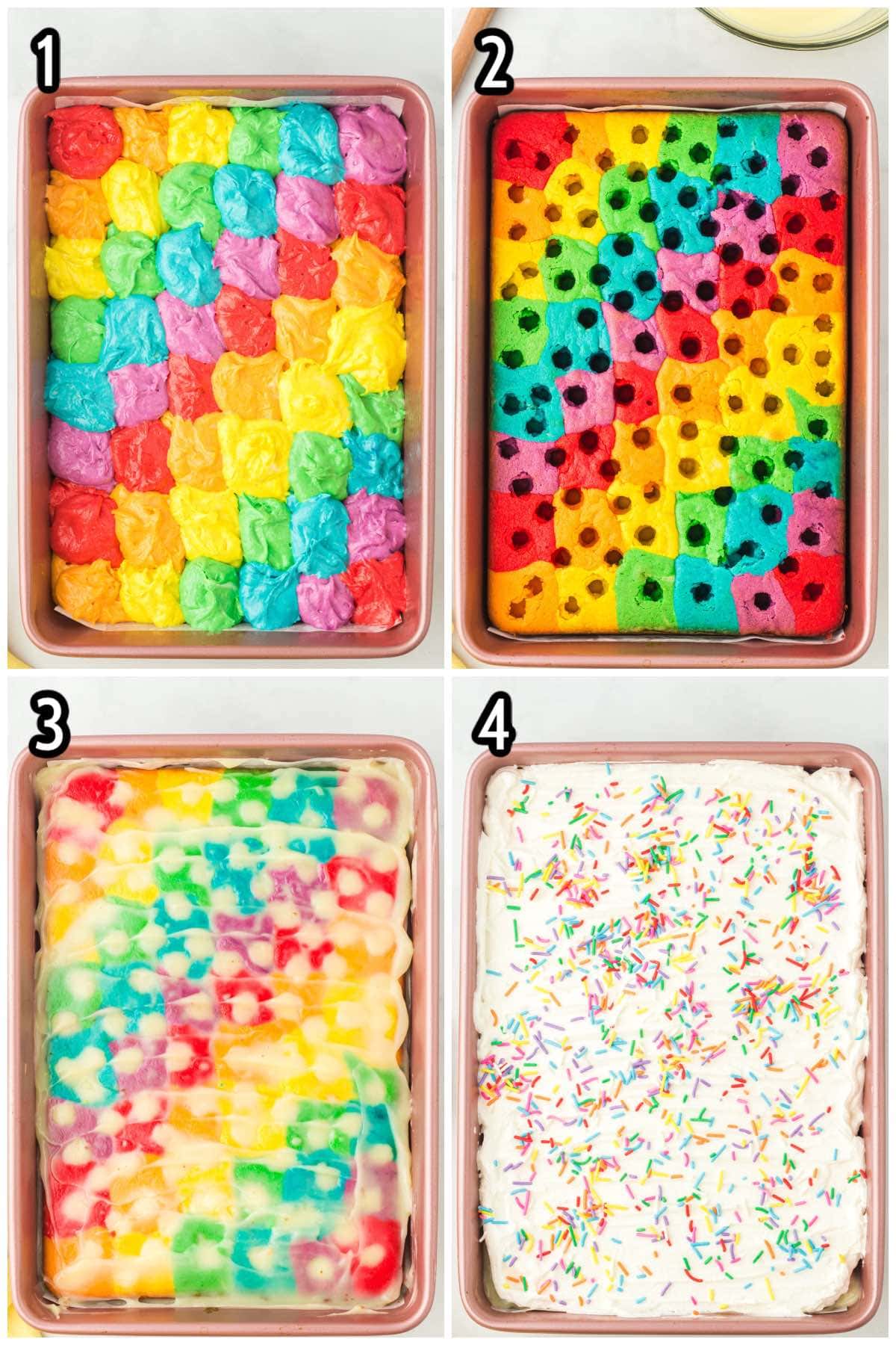 collage rainbow cake process