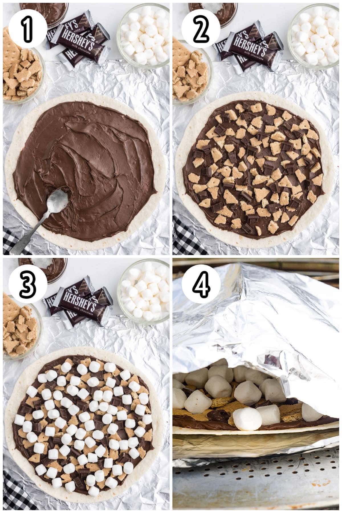 smores pizza process collage