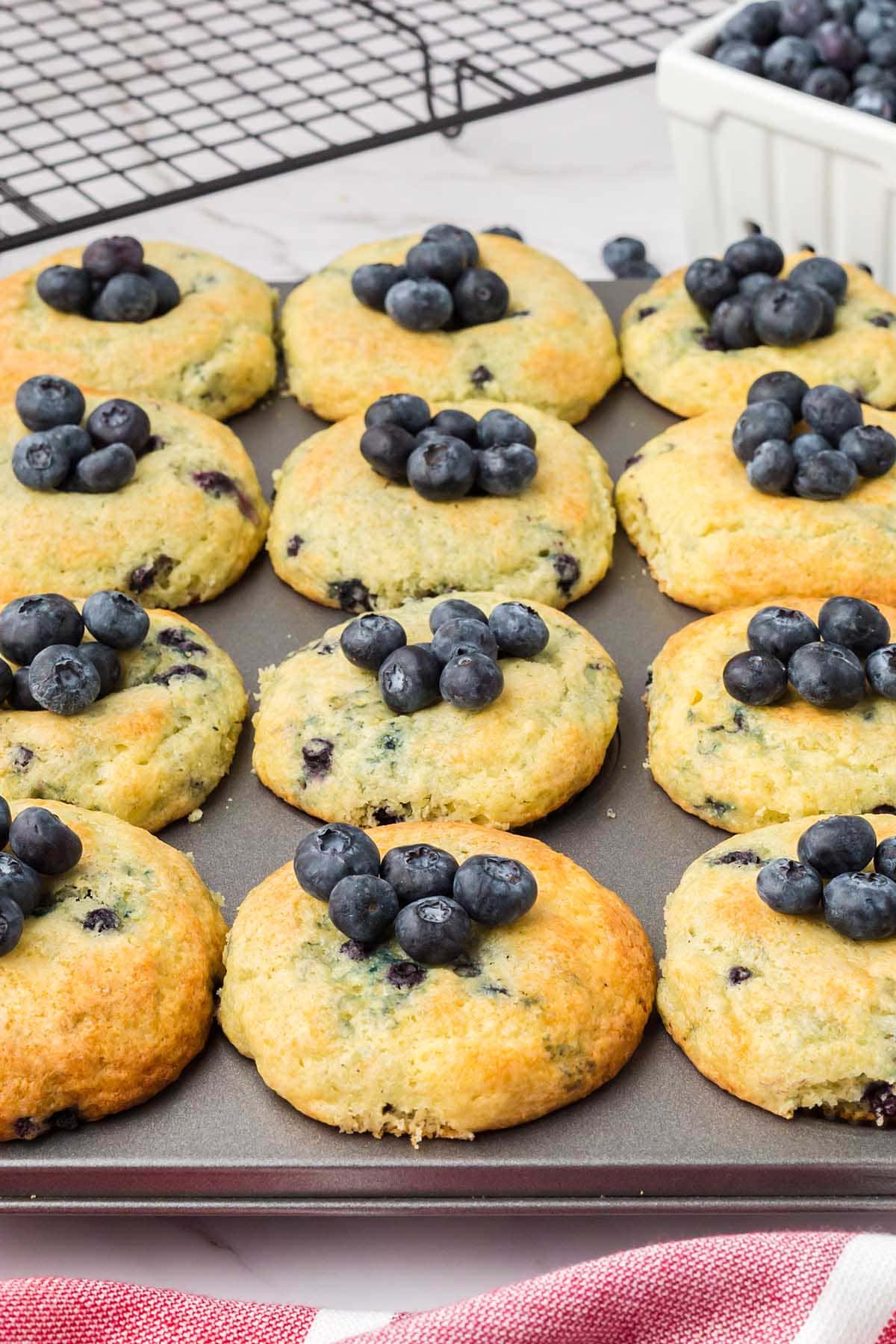 blueberry pancake mix muffins with fresh blueberries