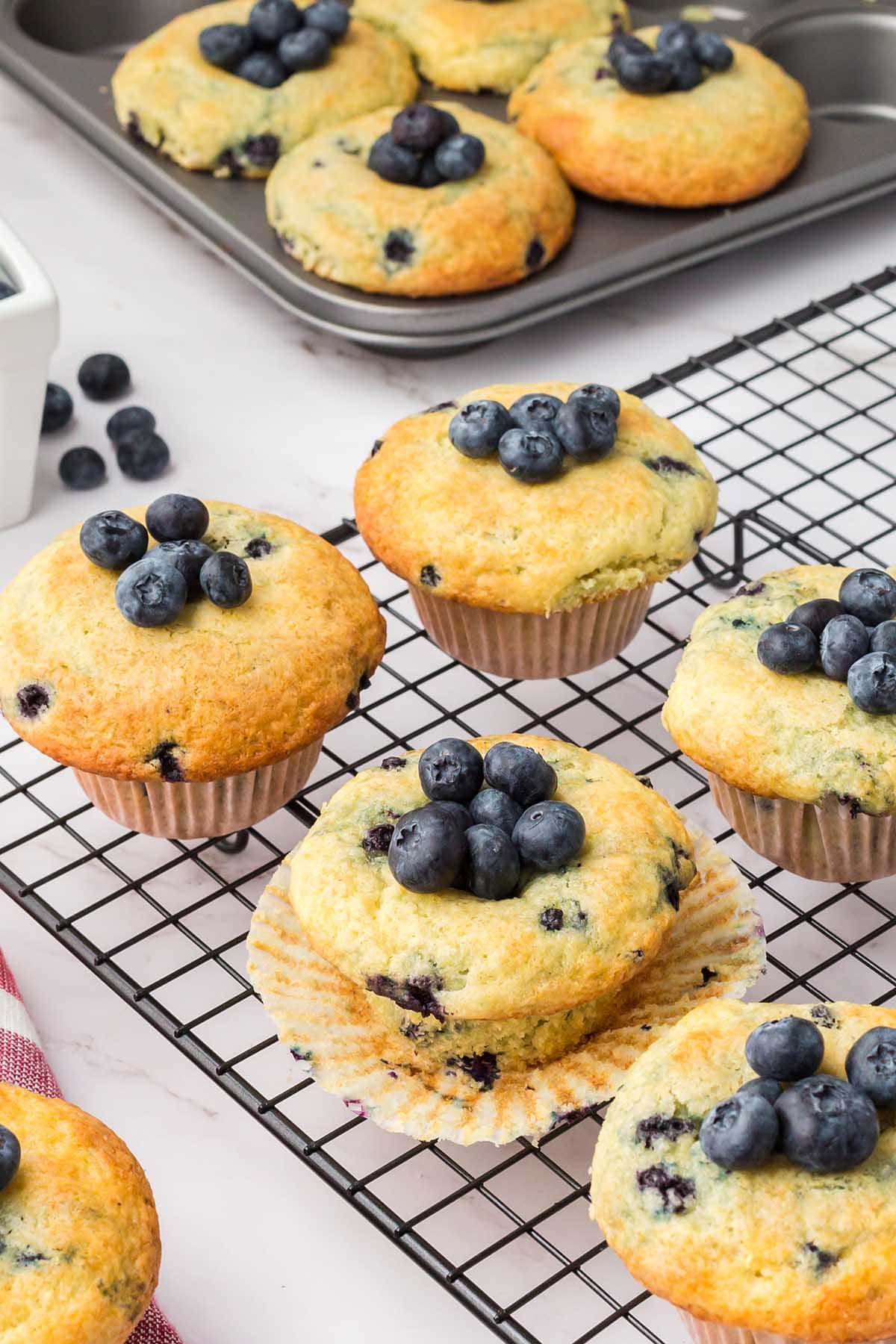 blueberry pancake mix muffins with fresh blueberries