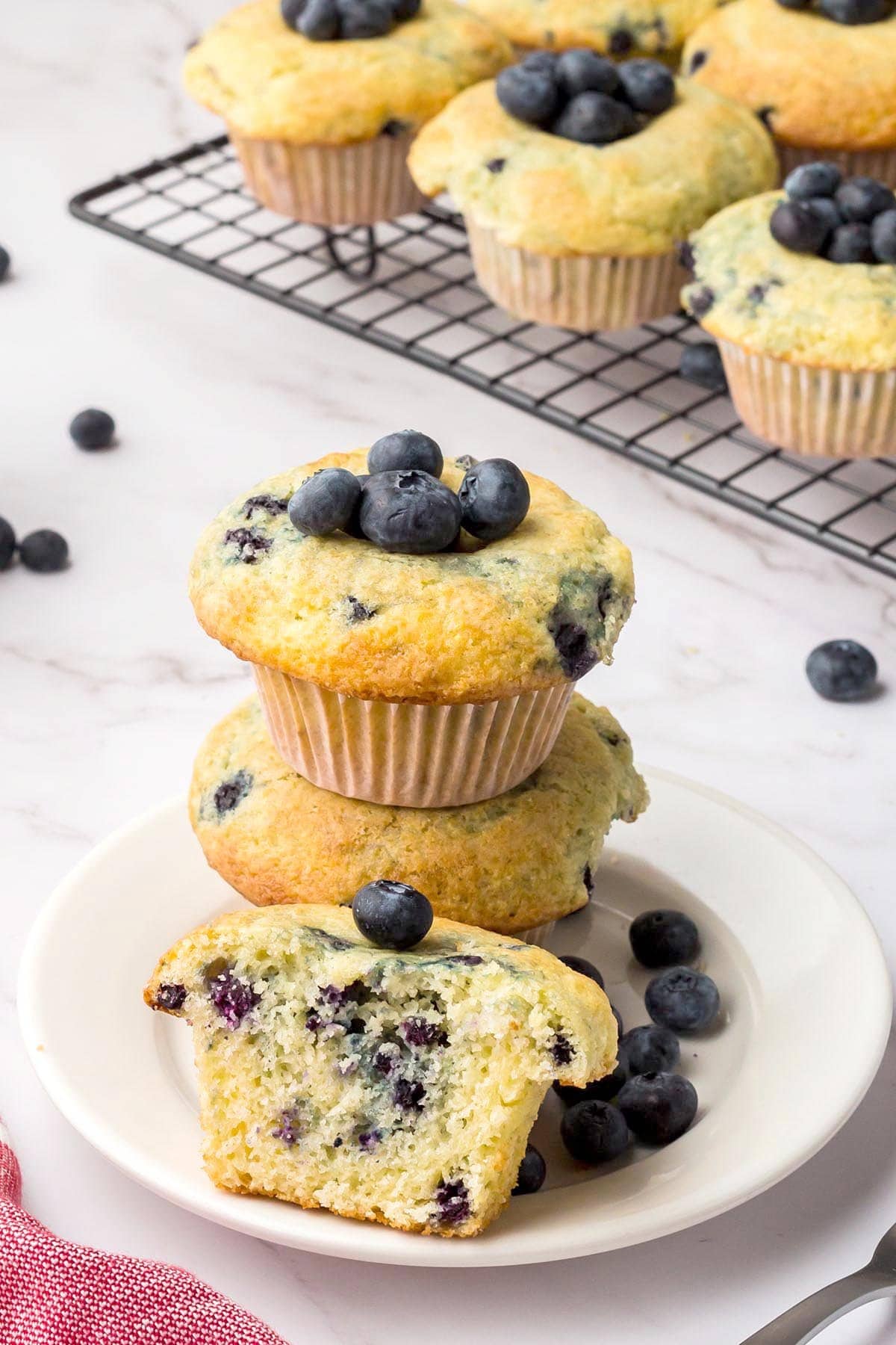 blueberry pancake mix muffins hero image