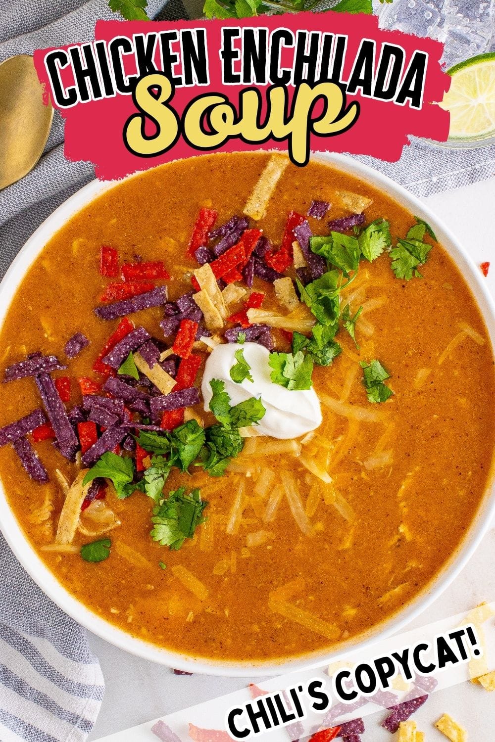 chicken enchilada soup in a bowl.