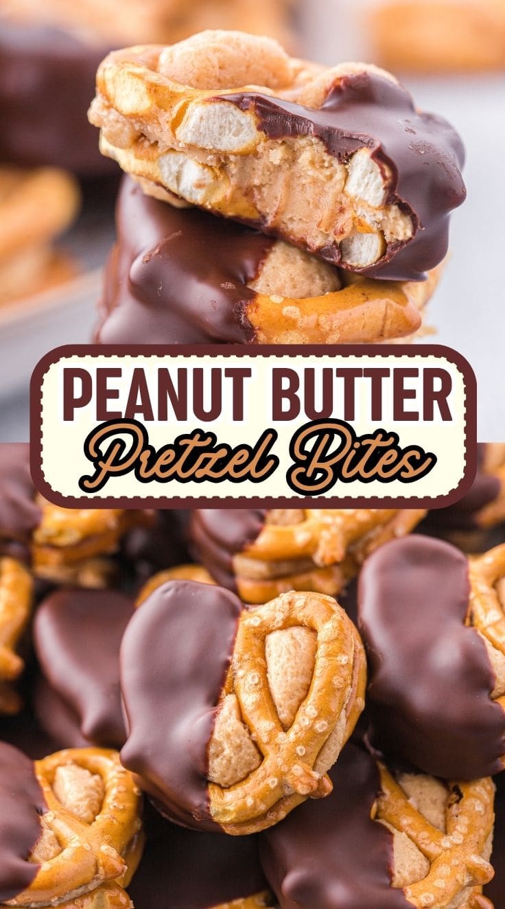A stack of Peanut Butter Pretzel Bites