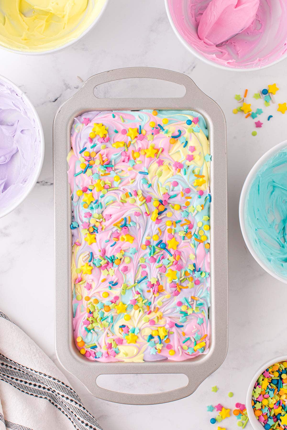 unicorn ice cream in a loaf pan