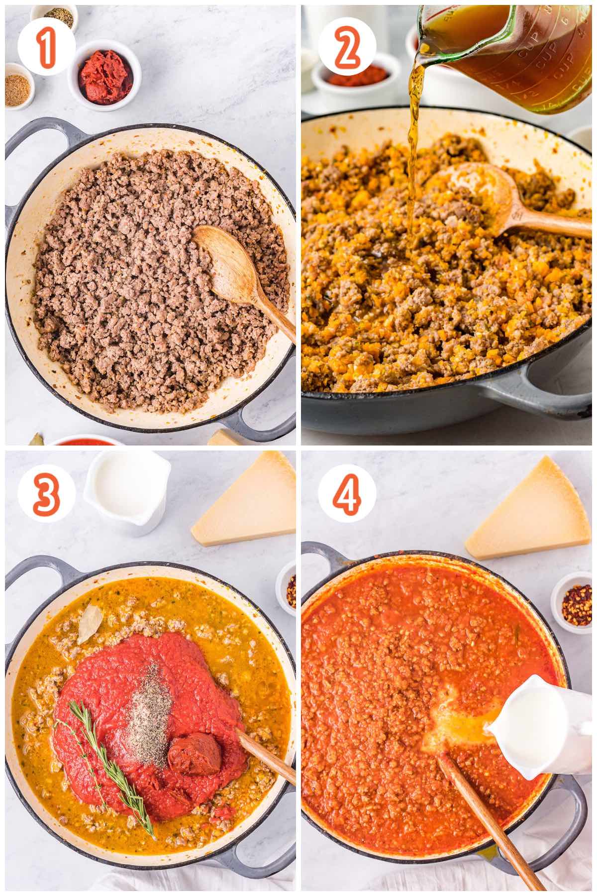 bolognese sauce process collage