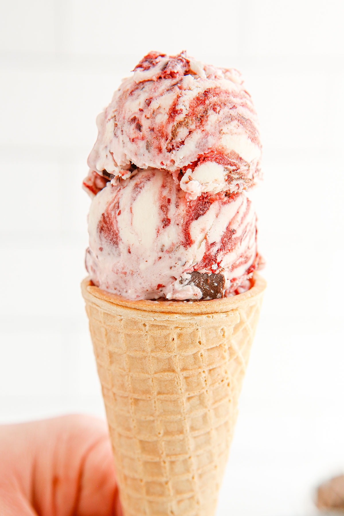 Cherry Garcia No Churn Ice Cream in a cone