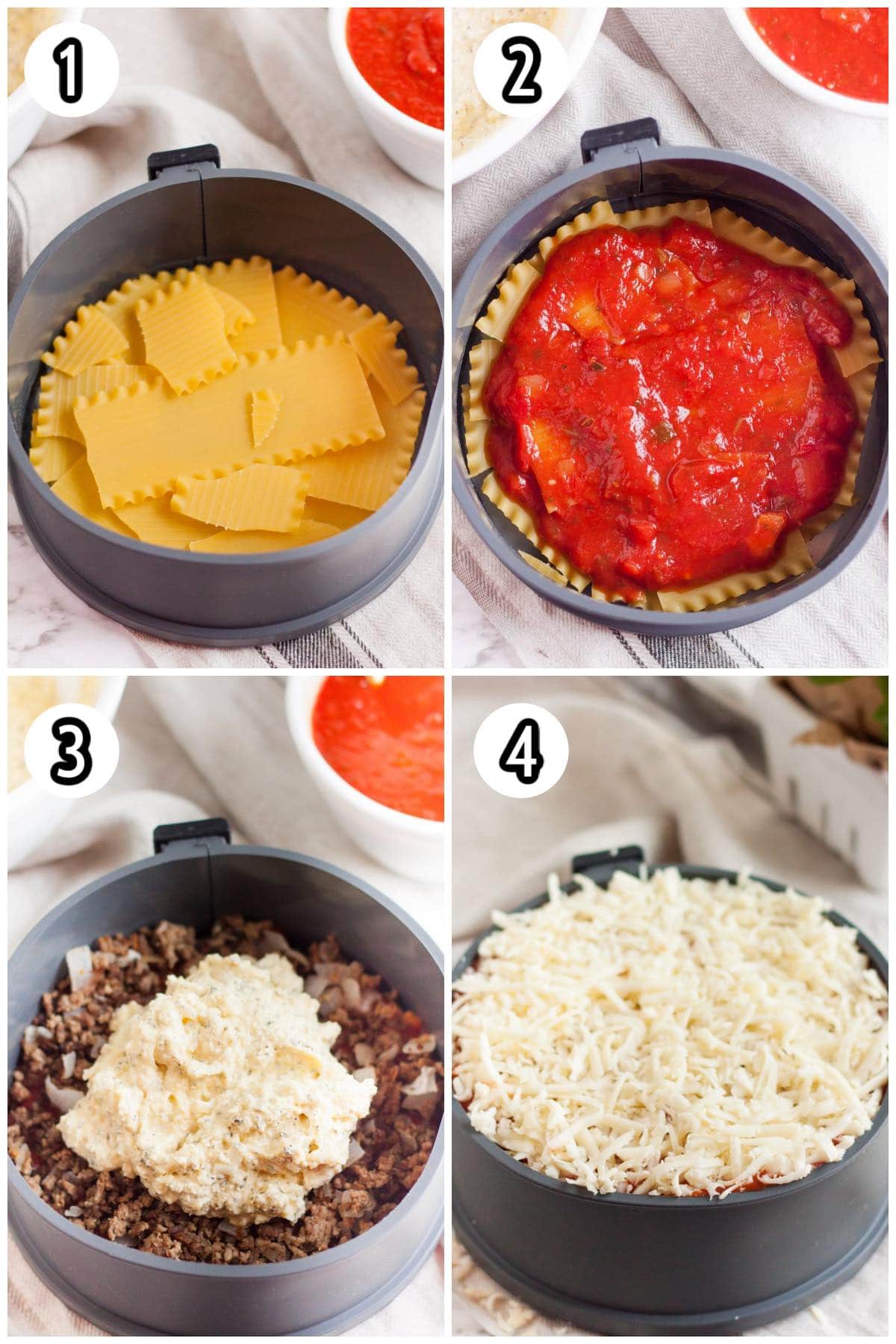 instant pot lasagna collage photos