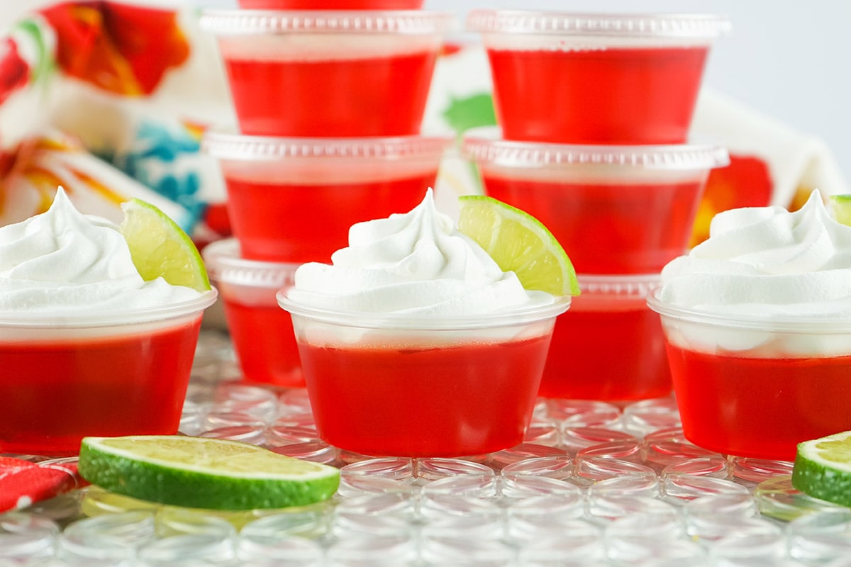 Dirty Shirley Jello Shots with whipped cream