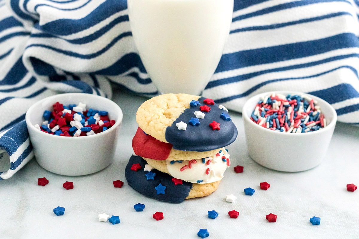 stacked 4th of july cake mix cookies