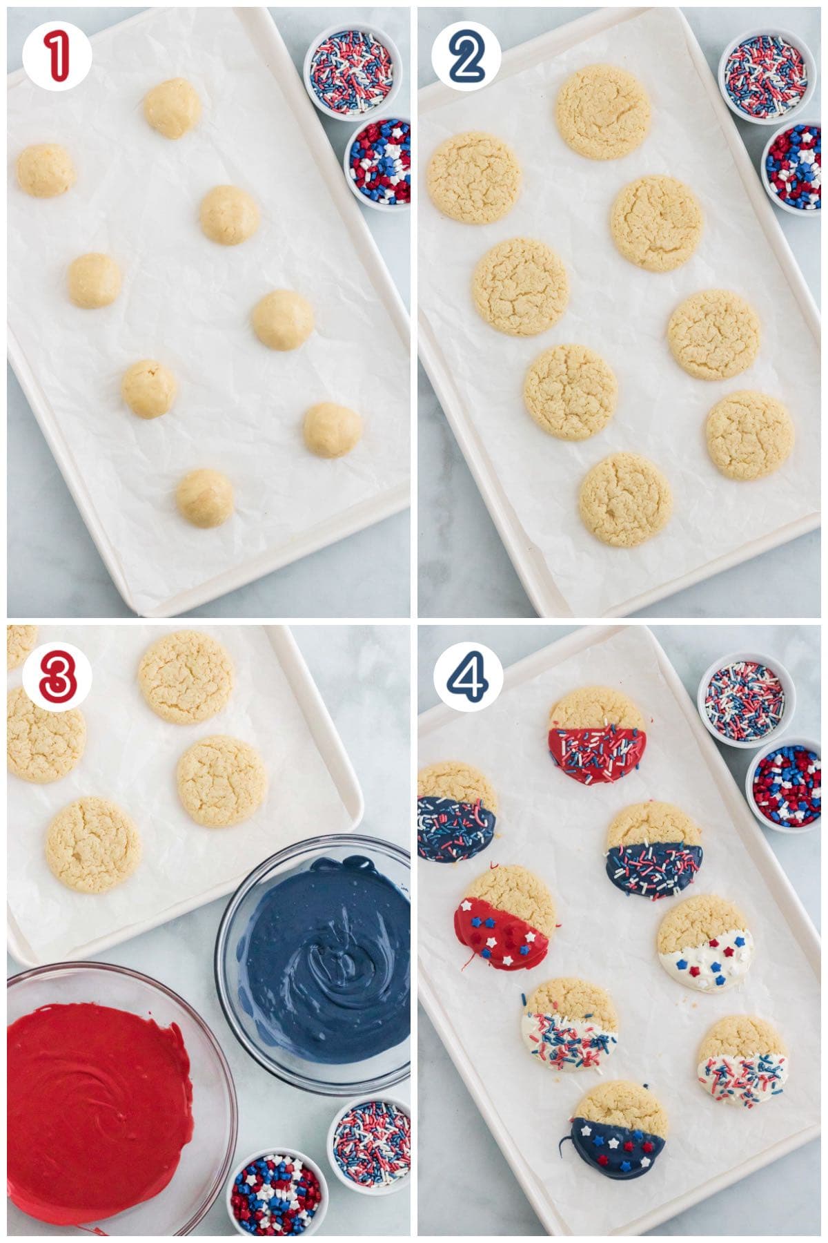 4th of July Cake Mix Cookies collage process