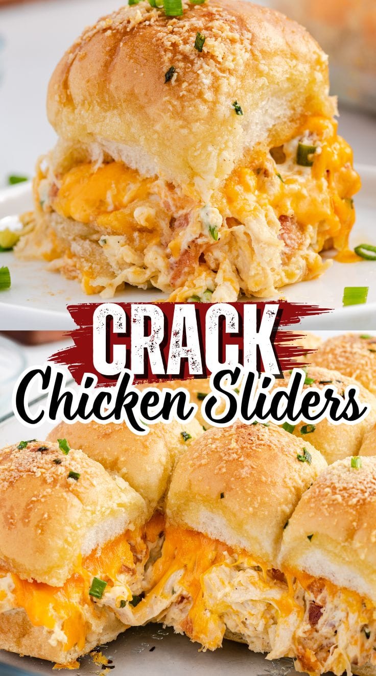 Close up of crack chicken sliders showing melted cheese.