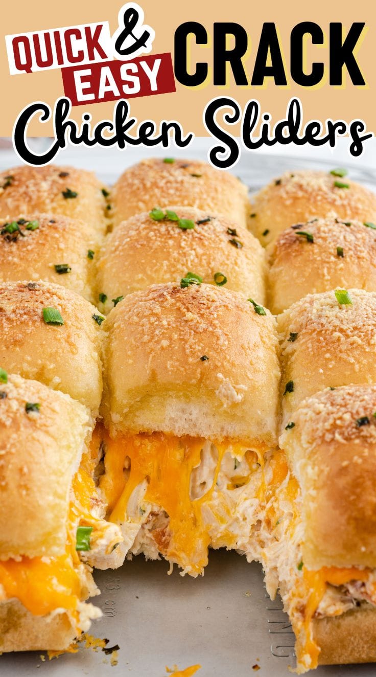 Crack Chicken Sliders with one piece missing and melted cheese showing.