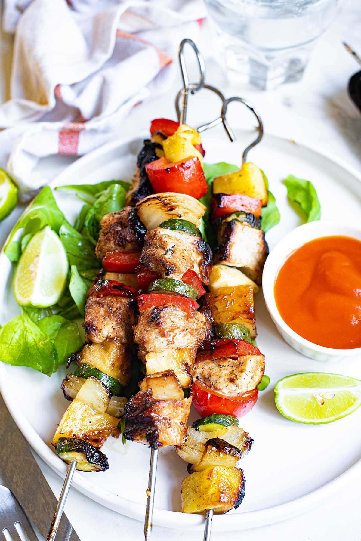 Chicken Kabobs with Pineapple on a plate