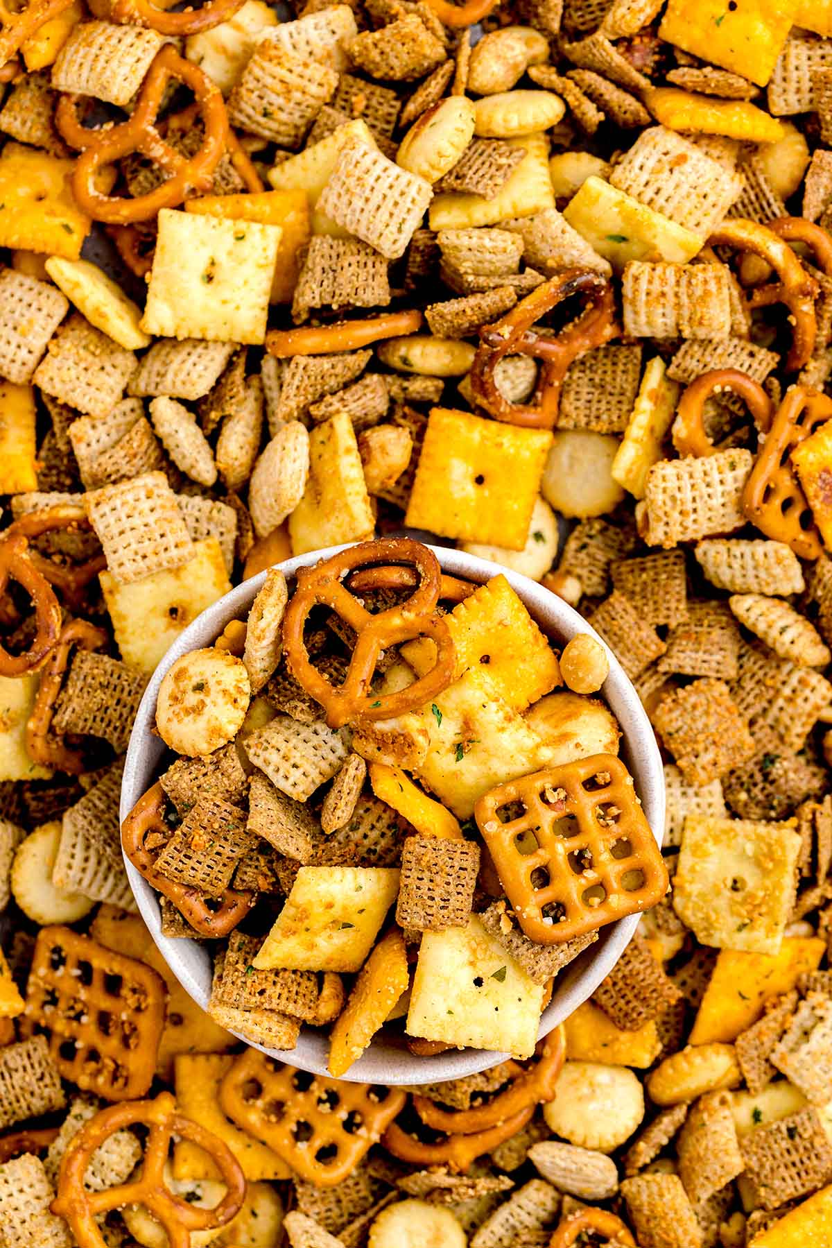 top view ranch chex mix