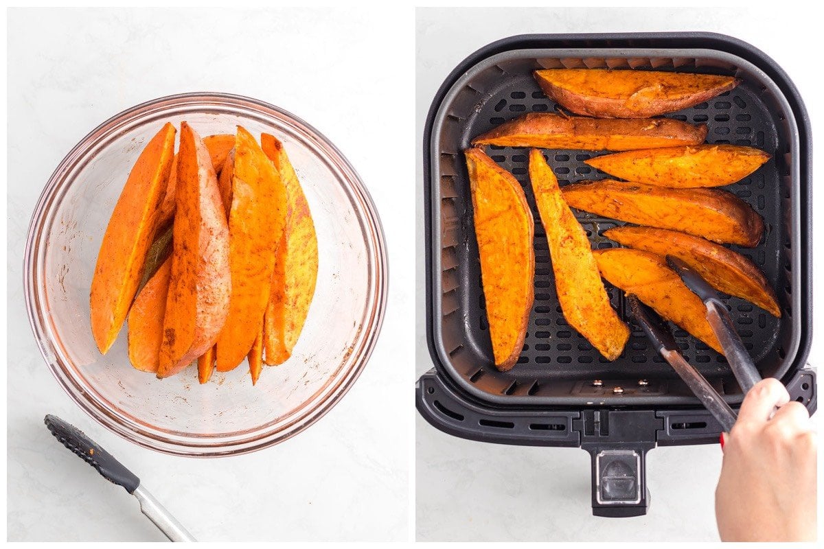 Air Fryer Sweet Potato Wedges collage process