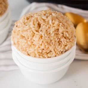 instant pot brown rice in a bowl.