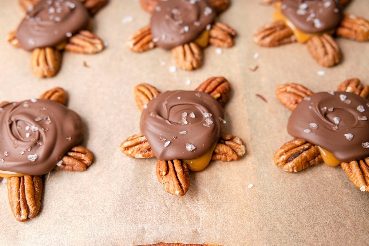 chocolate turtles with caramels and chocolate