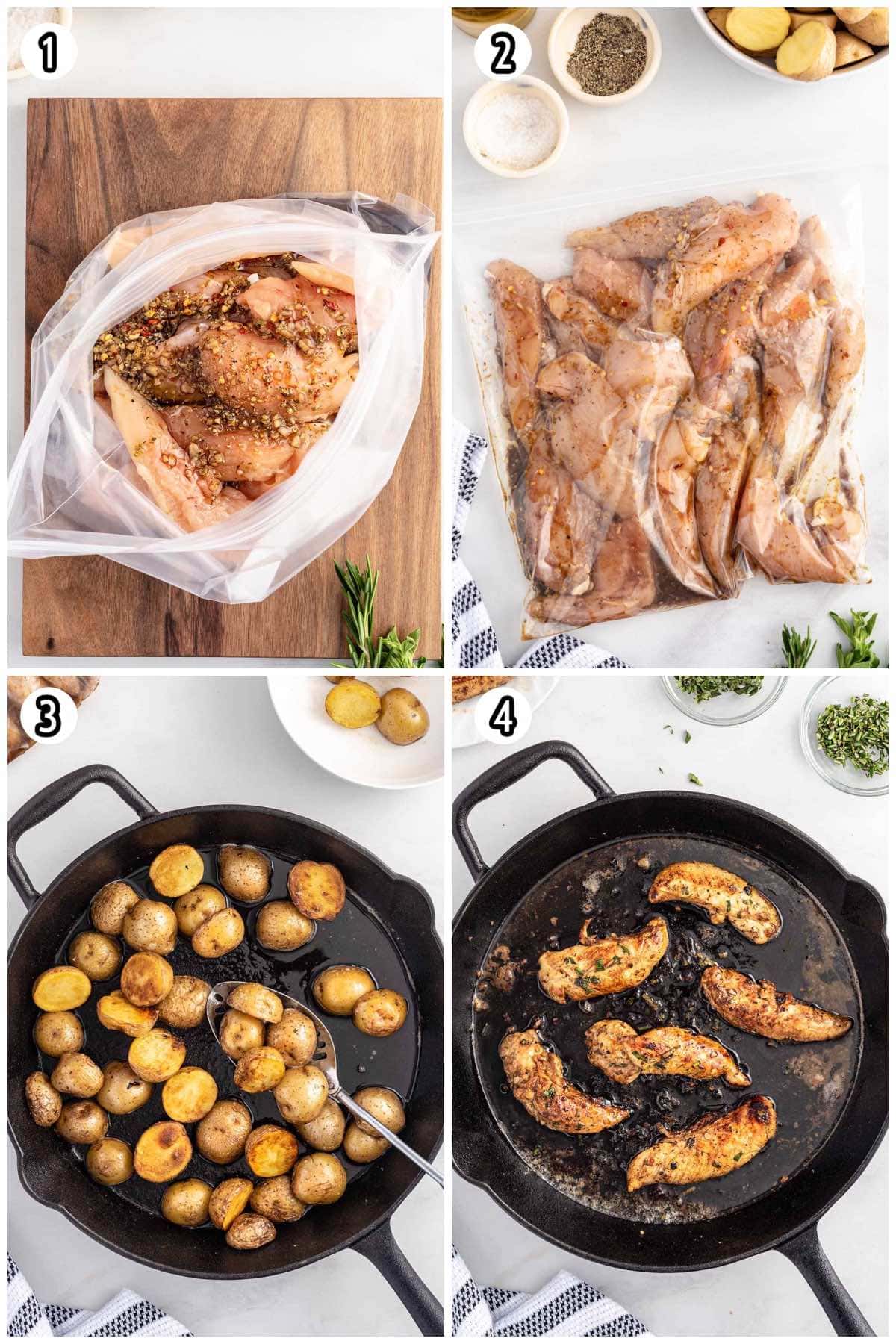collage Garlic Butter Chicken and Potatoes Skillet
