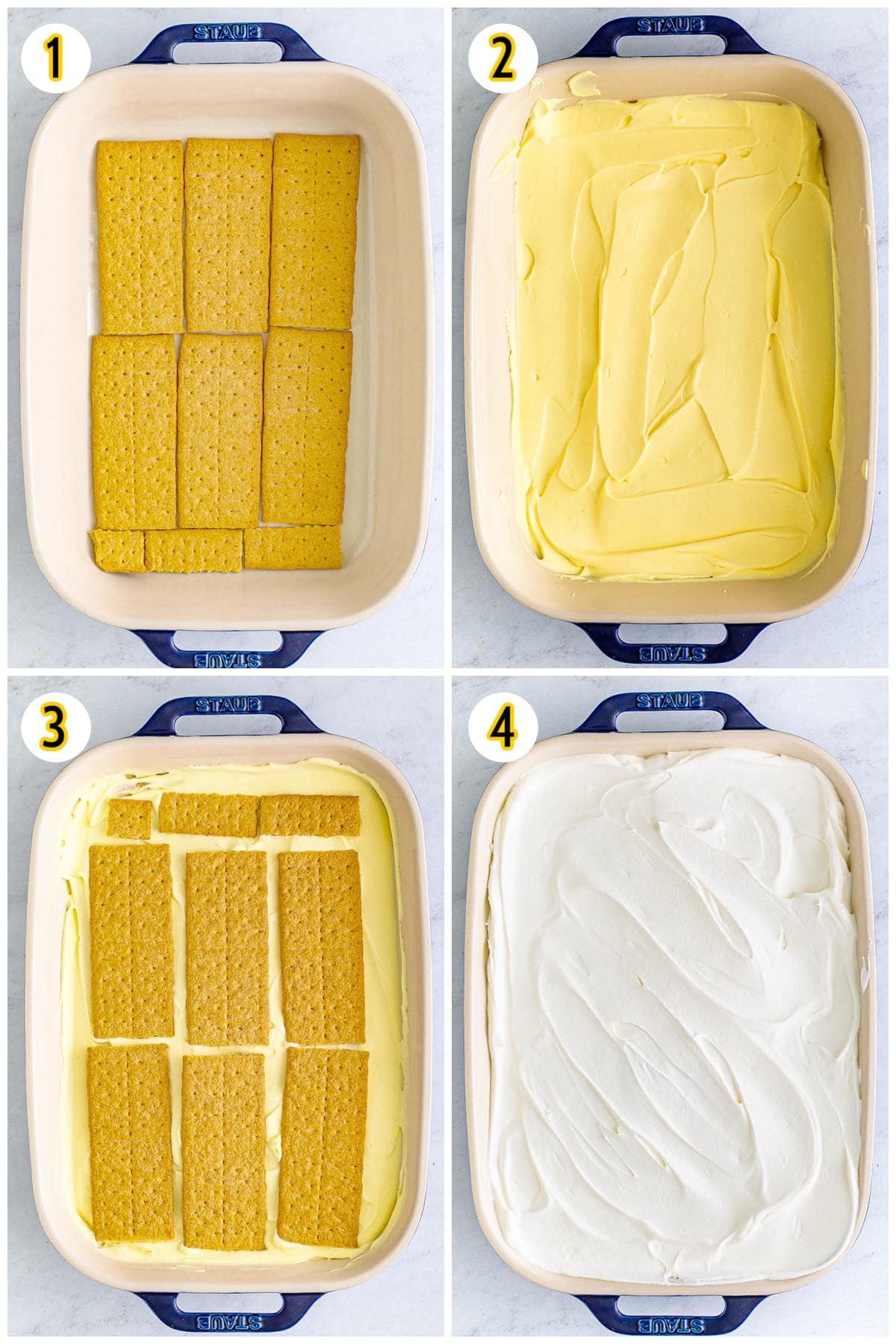 collage banana icebox cake process