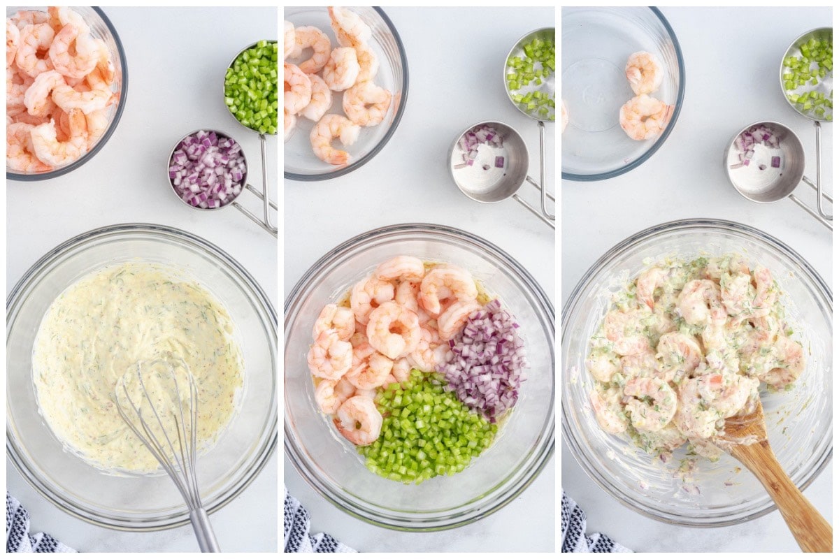 shrimp salad process collage