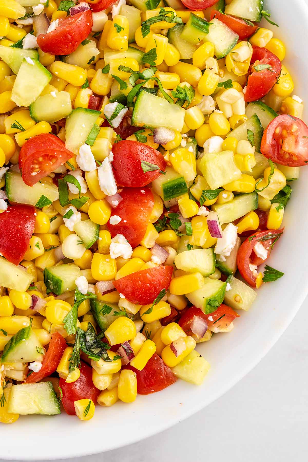 corn salad with tomato and cucumber