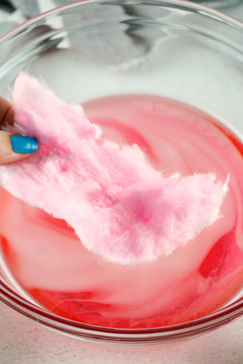 pink cotton candy added to jello