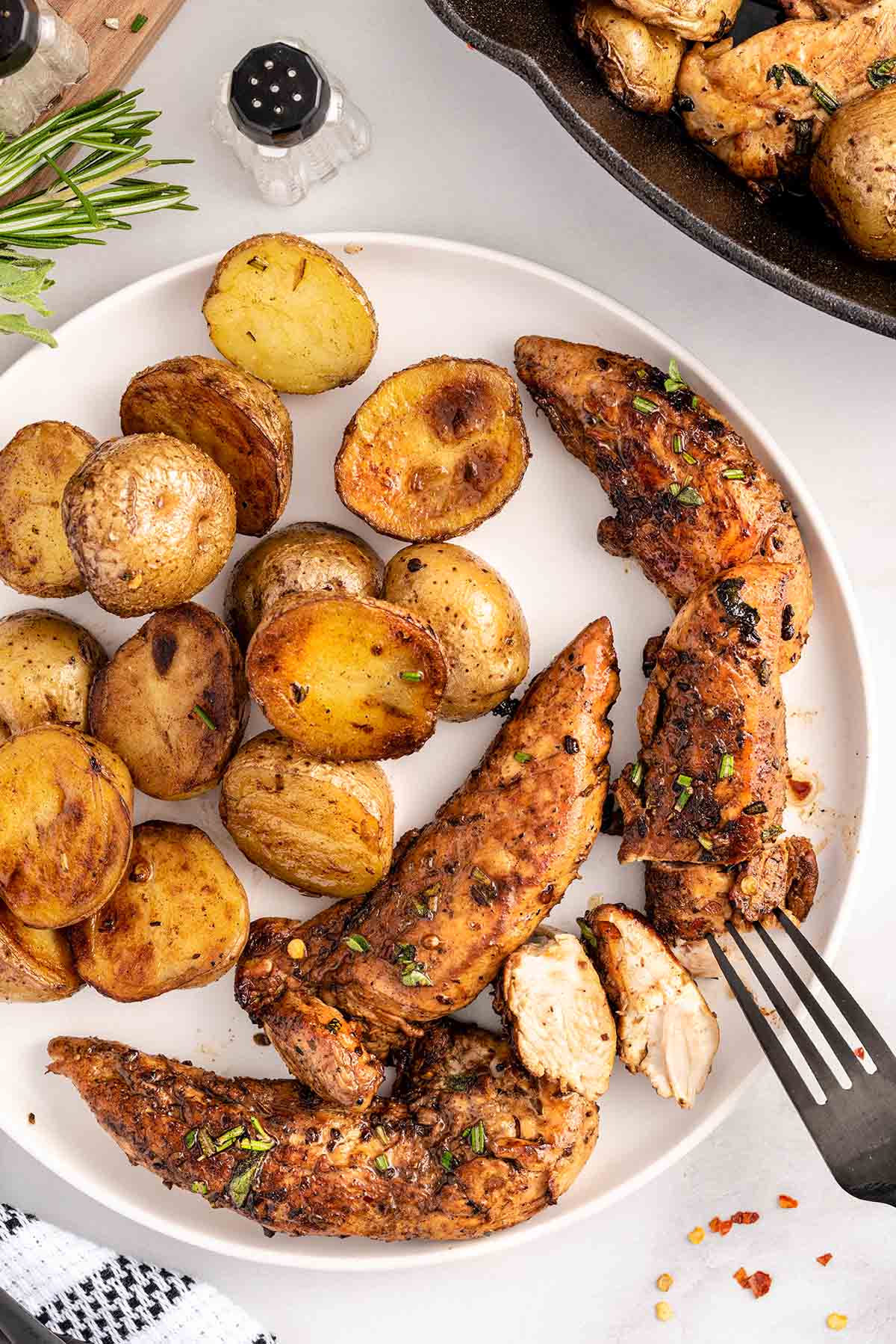 Garlic Butter Chicken and Potatoes Skillet on a plate
