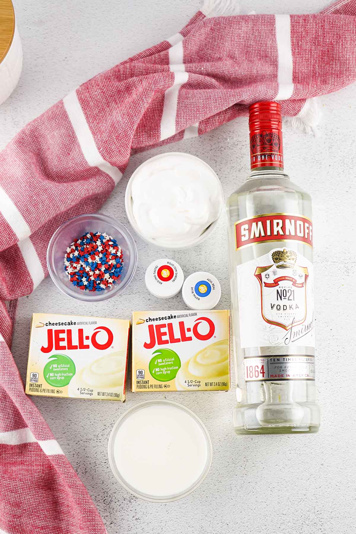 Red White and Blue Cheesecake Pudding Shots ingredients