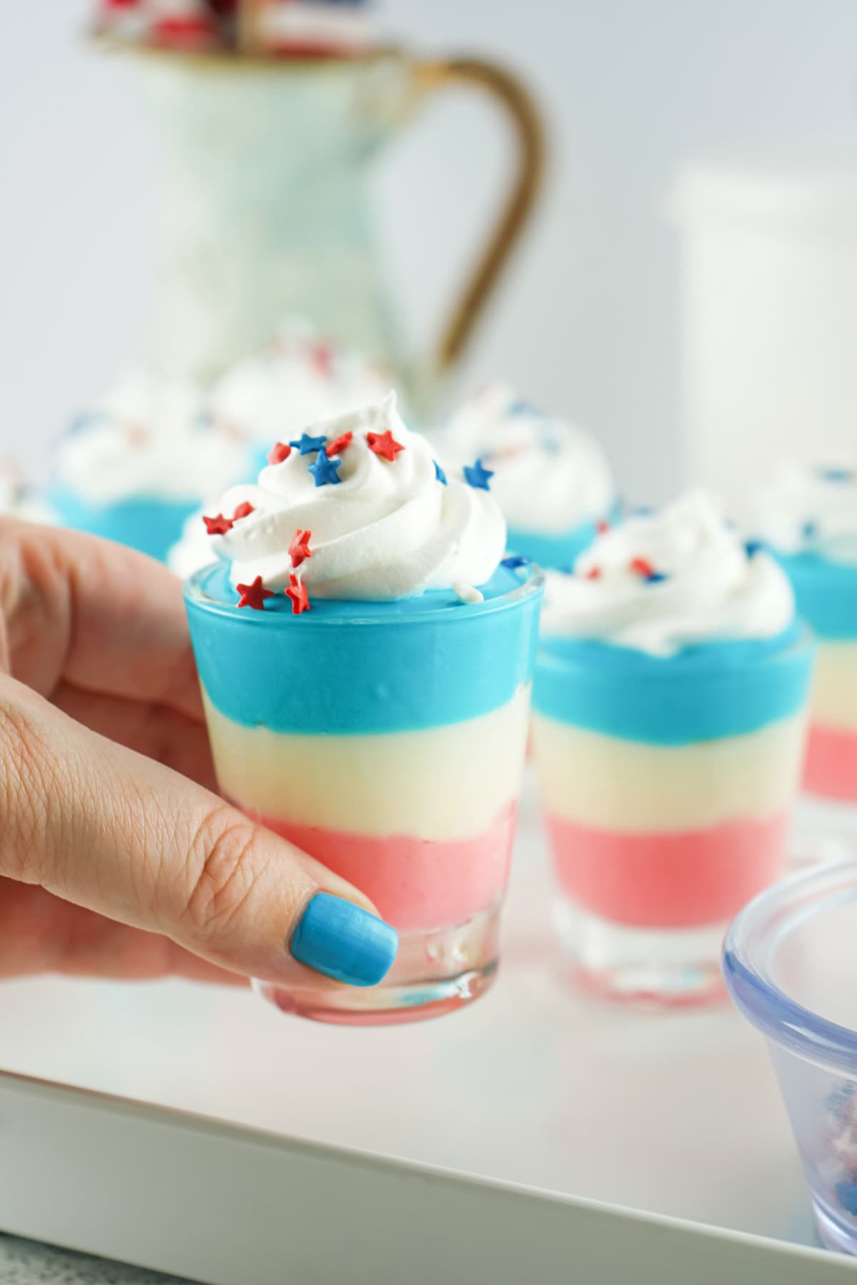Red White and Blue Cheesecake Pudding Shots hero image