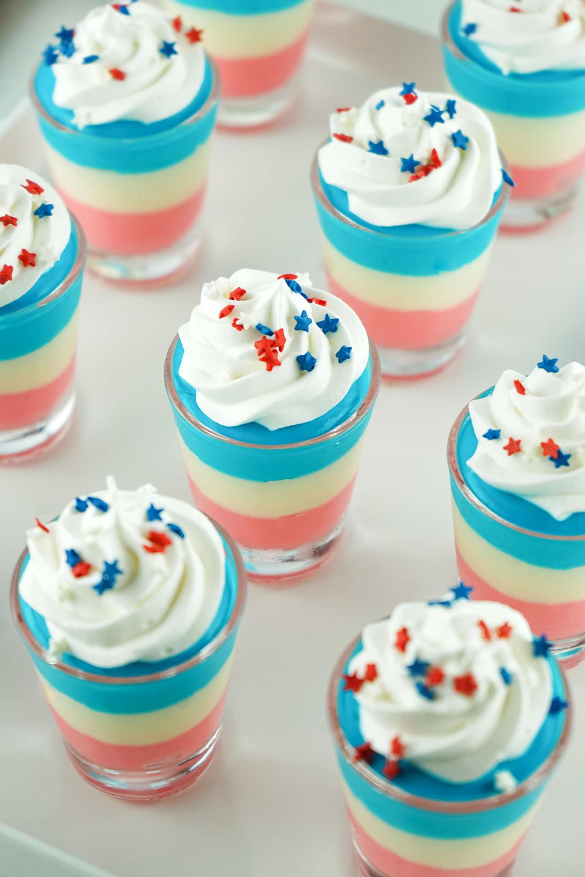 top view Red White and Blue Cheesecake Pudding Shots