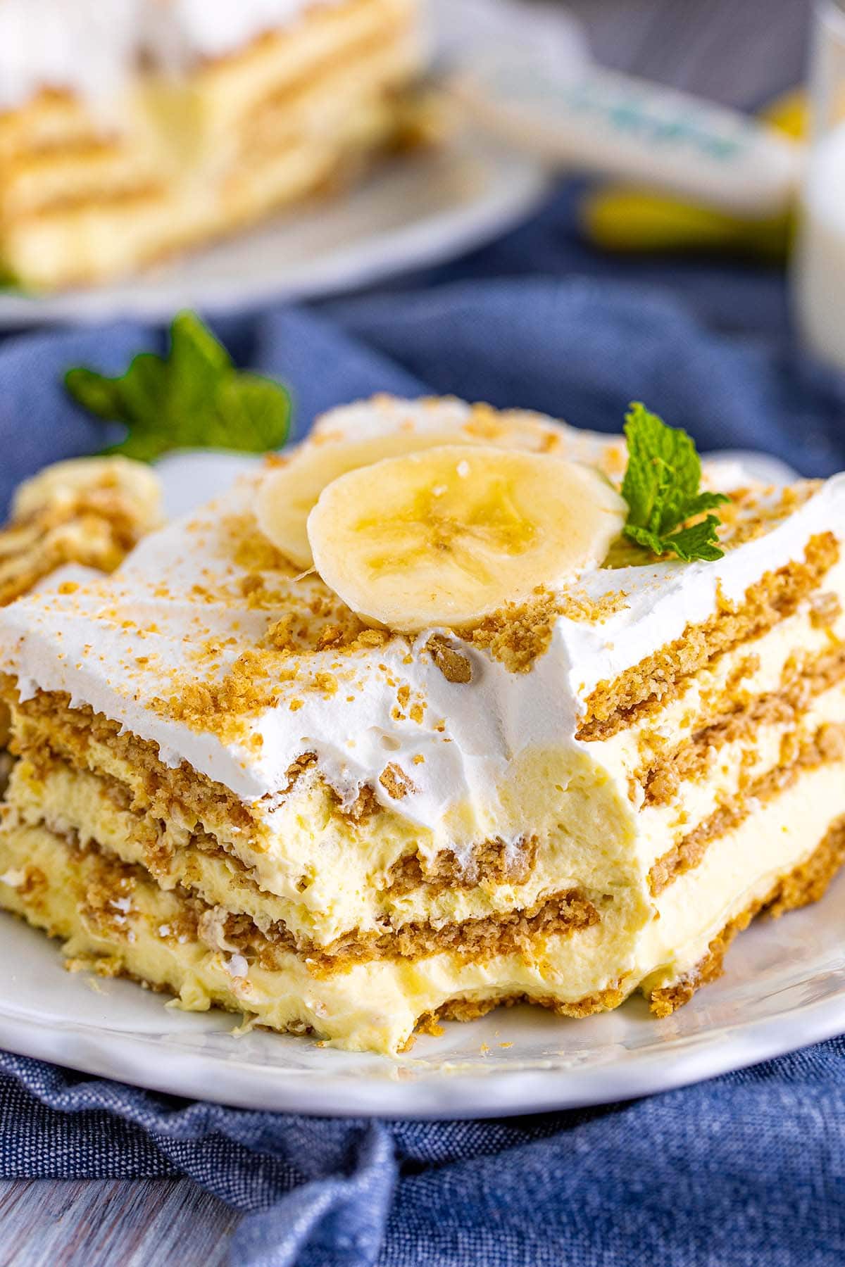 a square of banana icebox cake