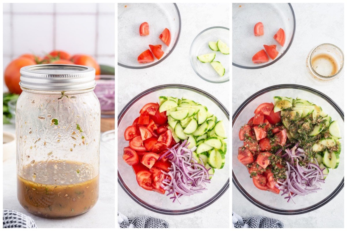 tomato cucumber salad collage process