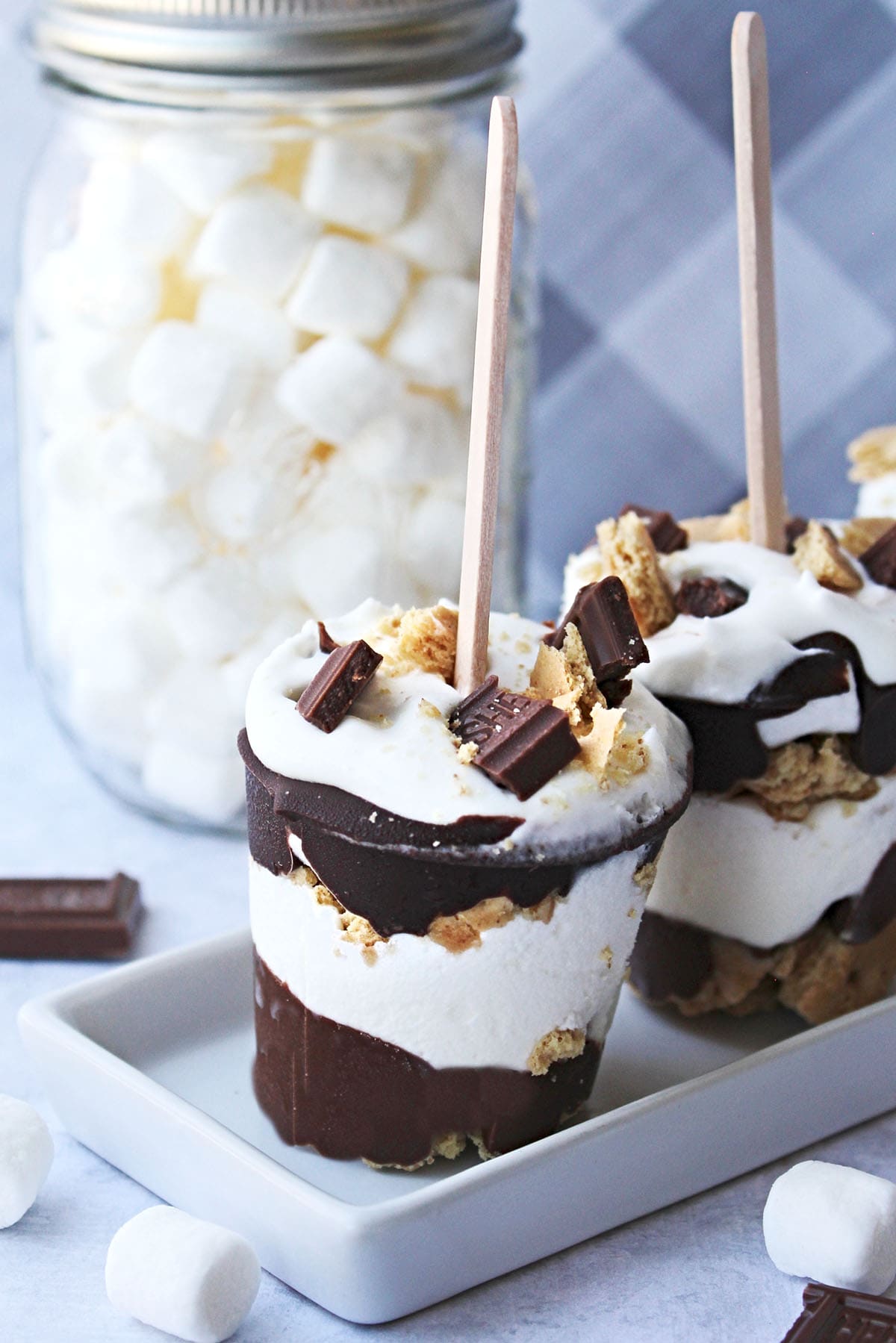 Layered S'mores Pops with hershey chocolate