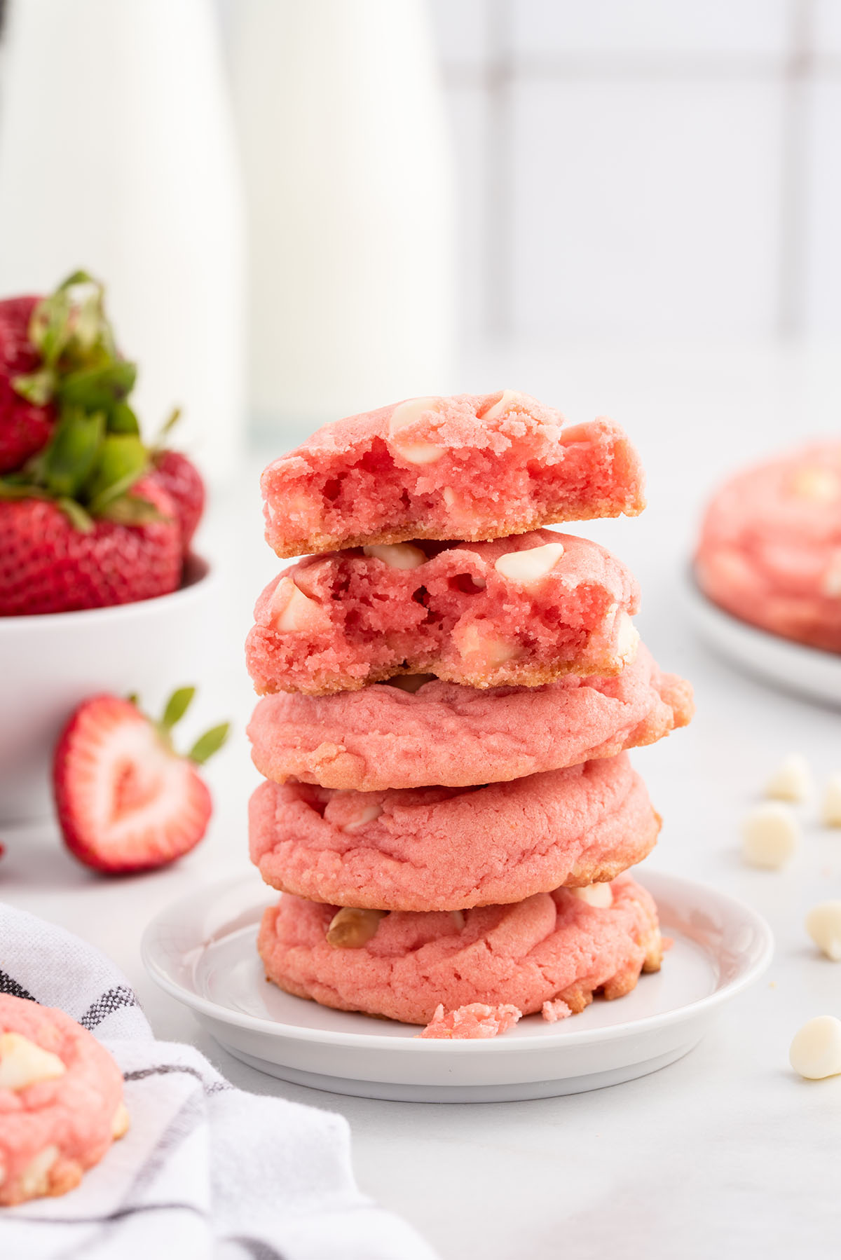 strawberry pudding cookies stacked