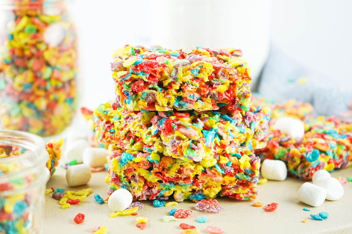 stacked How to Make Fruity Pebbles Rice Krispie Treats