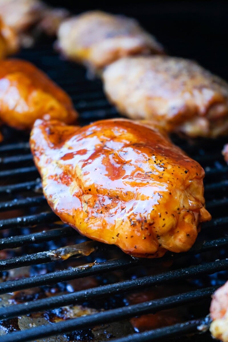 grilling the sauced chicken