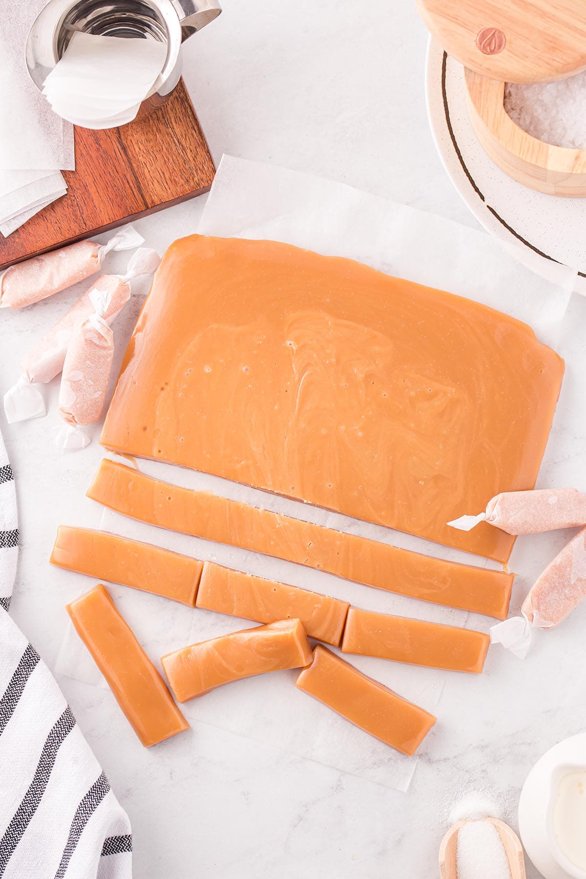 cur and wrap the caramel candy.